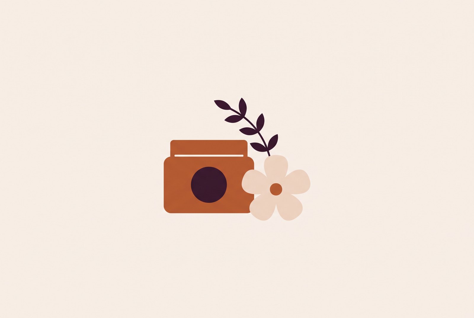 Flat illustration of a cream jar, a leaf sprig, and a soft flower